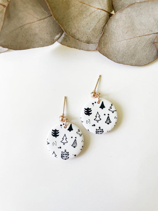 Monochrome Christmas Tree Earrings